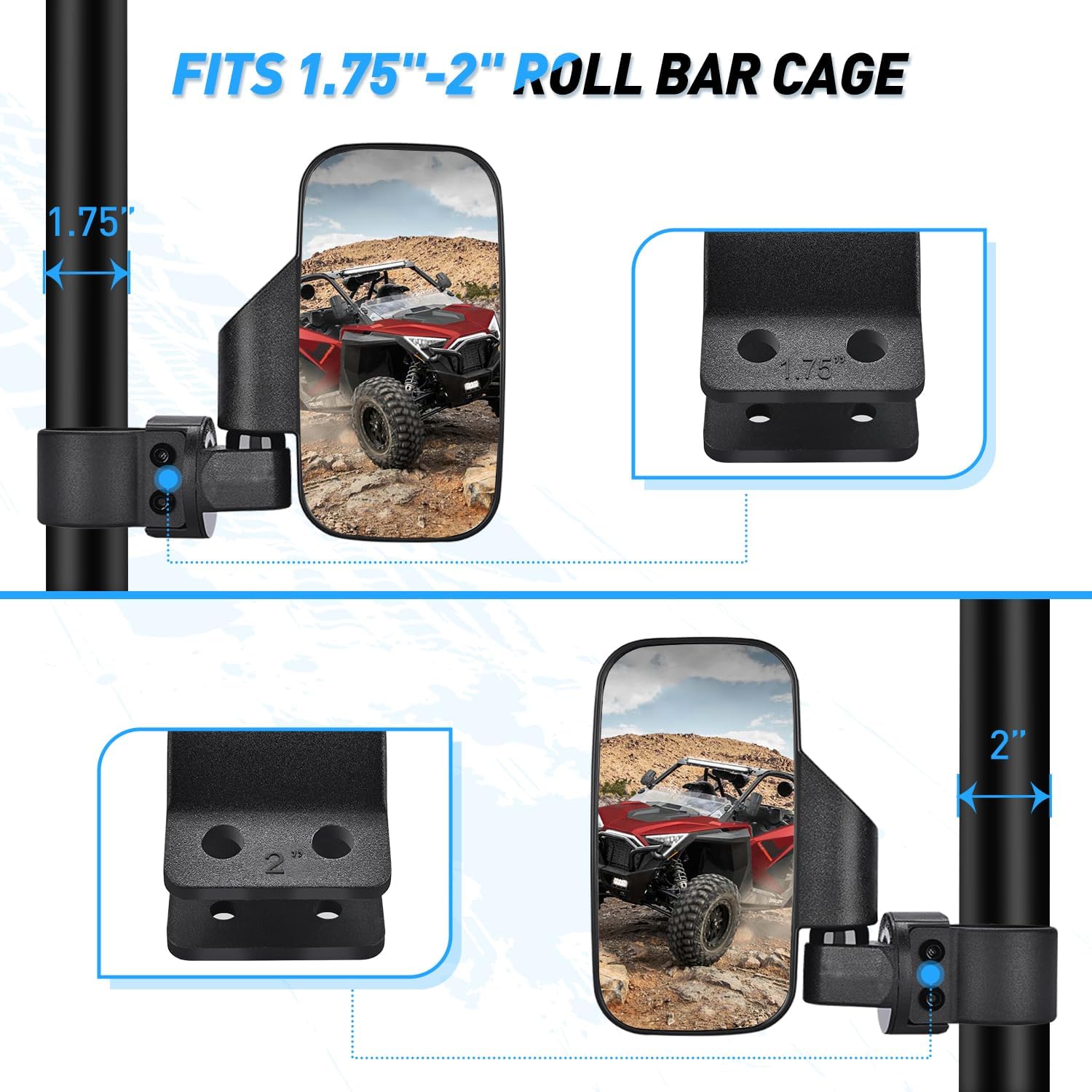 UTV Side Mirrors Universal Fit For 1.6" to 2" Roll Cages Nilight