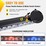12LED Wireless Red White Blue Strobe Light 14 Inch Magnetic Mount 12V | Rooftop Rechargeable Portable Mini Light Bar Hazard Flash for Car Truck Trailer Snow Plow Construction 20 Flashing Modes