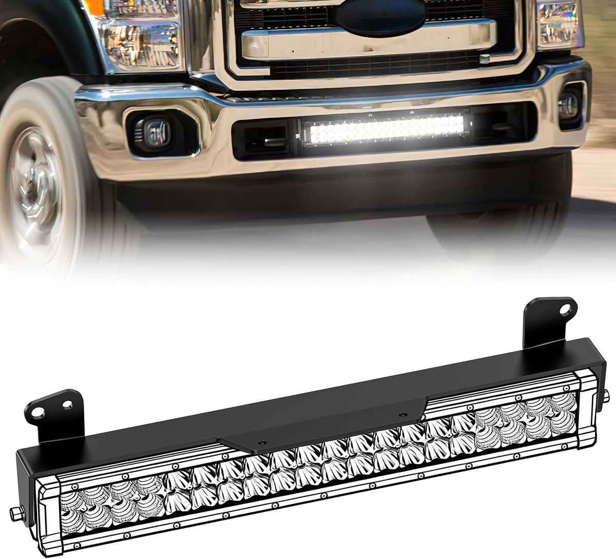Front Lower Hidden Bumper Mounting Brackets for 20-22inch Straight LED Light Bar Compatible with 2011-2016 Ford F250 F350 F450