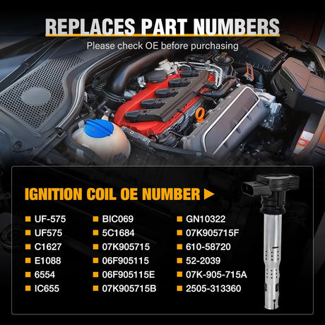 Ignition Coil Pack Fit for Volkswagen Audi VW Jetta Rabbit Beetle Passat Golf Tiguan GTI Eos CC Quattro A3 A4 A5 Q3 2005 2006 2007 2008 09 10 11 2012 2.5L L5 OE# UF575 Ignition Coils Set of 5