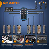 8PCS Led Strobe Lights with Controller 12V 24V Sync Feature Amber Light 12 24 LED Surface Mount Emergency Hazard Warning for Vehicle Car Truck RV ATV