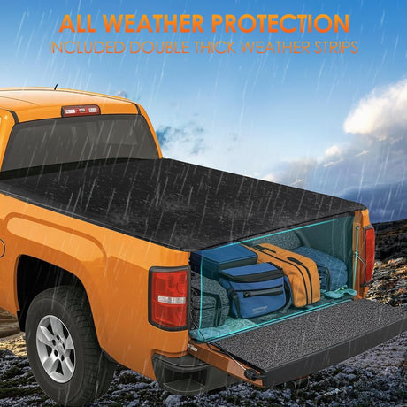 Soft Roll-Up Tonneau Cover Compatible with Chevy Silverado/GMC Sierra 1500 2007 2008 2009 2010 2011 2012 2013– 5.8ft Truck Bed Cover