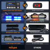 8PCS Led Strobe Lights with Controller 12V 24V Sync Feature Blue Emergency Hazard Warning Light 12 24 LED Surface Mount for Vehicle Car Truck RV ATV