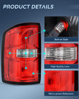 Taillight Assembly Compatible with 2014 2015 GMC Sierra 1500 | 2015 GMC Sierra 2500HD 3500HD Tail Light OE Style Rear Lamp Replacement Driver Side