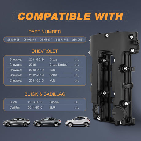 Engine Valve Cover for Cadillac ELR 2014 2015 2016, Buick Encore & chevy Trax 2013-2016 2017 2018 2019, for Chevy Cruze 2011-2019, Cruze Limited 2016, Sonic 2012-2019 (Bolts Included)