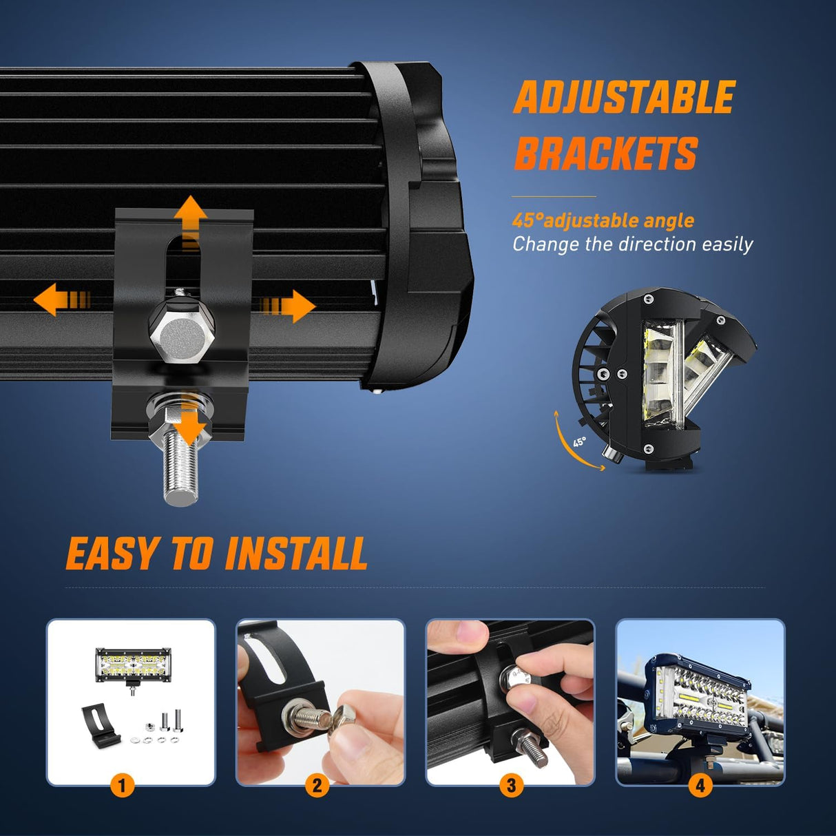 Side Shooter Light Bar 7 Inch Triple Row Spot Flood Combo Work Off Road Lighting on Truck SUV ATV UTV