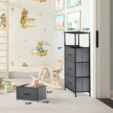 Storage Tower Units, Nightstand Dresser Organizer with 4 Drawers, Fabric Vertical, Steel Frame Wide Wood Top Small Dresser for Bedroom Hallway Entryway Closets, Easy Pull Handle, Black Grey