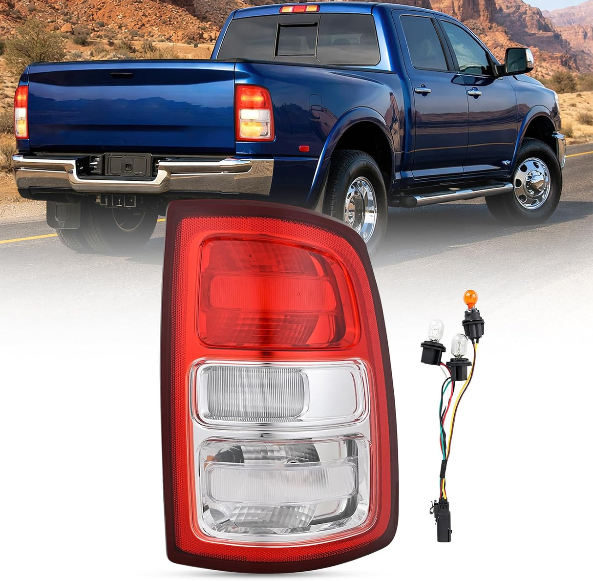 Taillight Assembly for 2019 2020 2021 2022 2023 Dodge Ram 2500 | 2019-2023 Dodge Ram 3500 Red Bezel Tail Light OE Style Rear Lamp Replacement Passenger Side