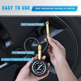 Tire Pressure Gauge 100PSI Heavy Duty Large 2 Inch Glow Dial ANSI B40.1 Certified Air Chucks Accurate Reading with Extended Hose for Truck Semi Truck ATV Motorhome Cars & RV Accessories