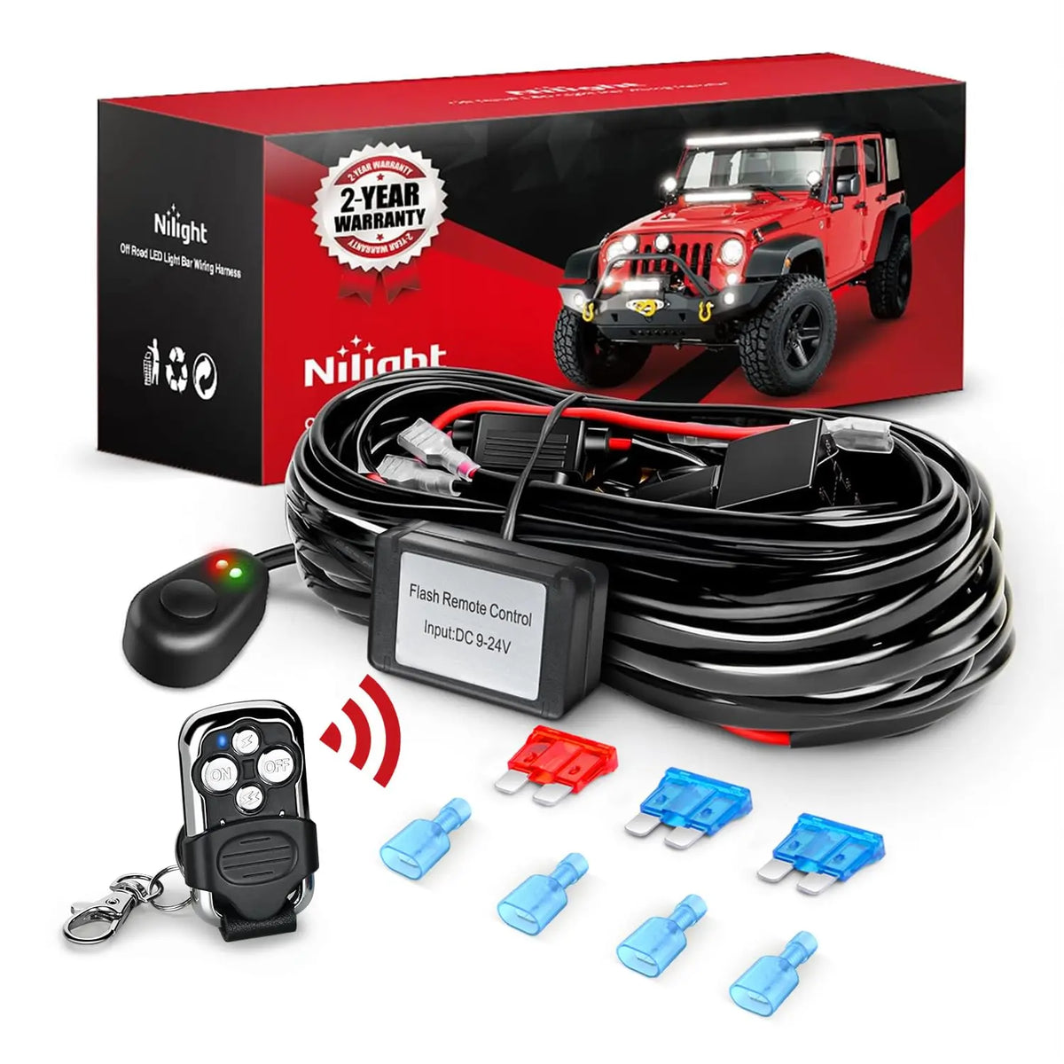 16AWG Wire Harness Kit 2 Leads W/ Remote Controller Switch | 3 Fuses ...