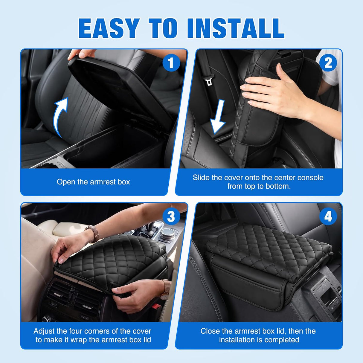 Center Console Cover for Ford Bronco 2021-2026 2/4-Door Armrest | Middle Armrest Cover for Car Accessories Waterproof Leather Arm Rest Cushion with Side Storage Pocket (Not for Bronco Sport)