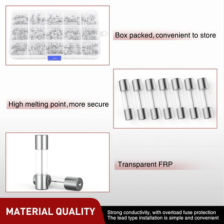 150PCS Fast Blow Glass Fuses with 10PCS 5x20mm Inline Holder Screw Type16AWG 250V 0.1A 0.2A 0.25A 0.5A 1A 1.5A 2A 3A 4A 5A 8A 10A 12A 15A 20A Tube Fuse Assortment