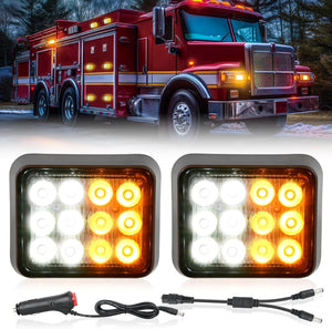 12LED Magnetic Wireless Trailer Lights 2PCS Rechargeable Portable Hazard Beacon Warning Light Amber and White Emergency Strobe Light for Trucks Trailers Vehicles Cars Bus Surface Mount