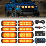 8PCS Led Strobe Lights with Controller 12V 24V Sync Feature Amber Light 12 24 LED Surface Mount Emergency Hazard Warning for Vehicle Car Truck RV ATV