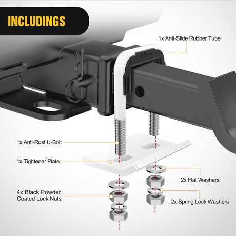 Trailer Hitch Tightener for 2 Inch Trailers Hitches Mount Anti Rattle Heavy Duty Steel with Rubber Cover White U Bolt Glossy Coating Plate Electrophoresis Anti-Rust Triple Protective
