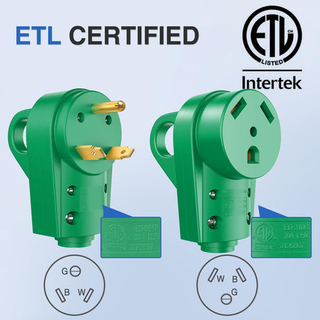 30 Amp RV Male and Female Plug Set 125 Volt Heavy Duty TT-30P and TT-30R Receptable ETL Listed for Electrical Camper Caravan Motorhome Van Trailer