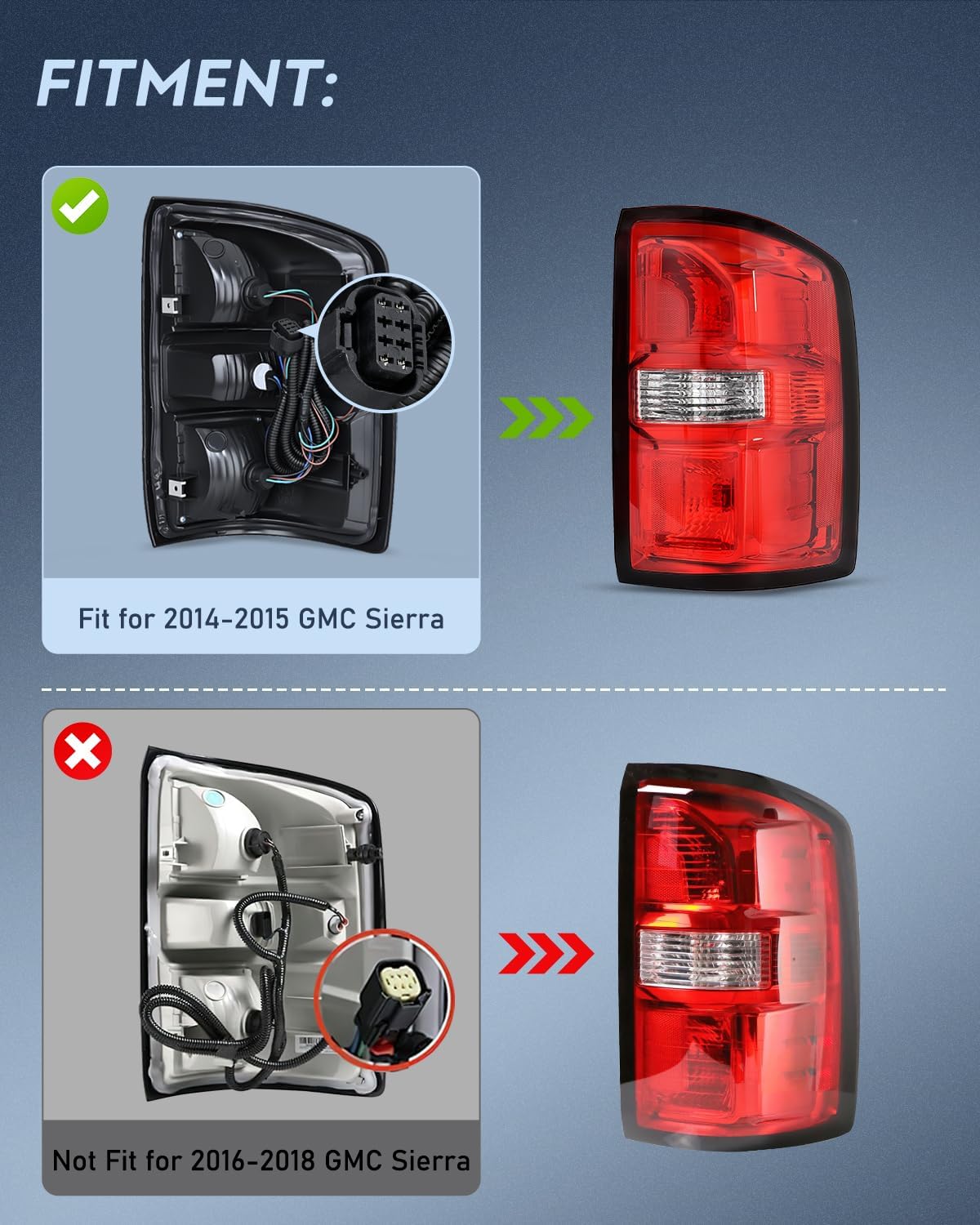 Taillight Assembly Compatible with 2014 2015 GMC Sierra 1500 | 2015 GMC Sierra 2500HD 3500HD Tail Light OE Style Rear Lamp Replacement Driver and Passenger Side