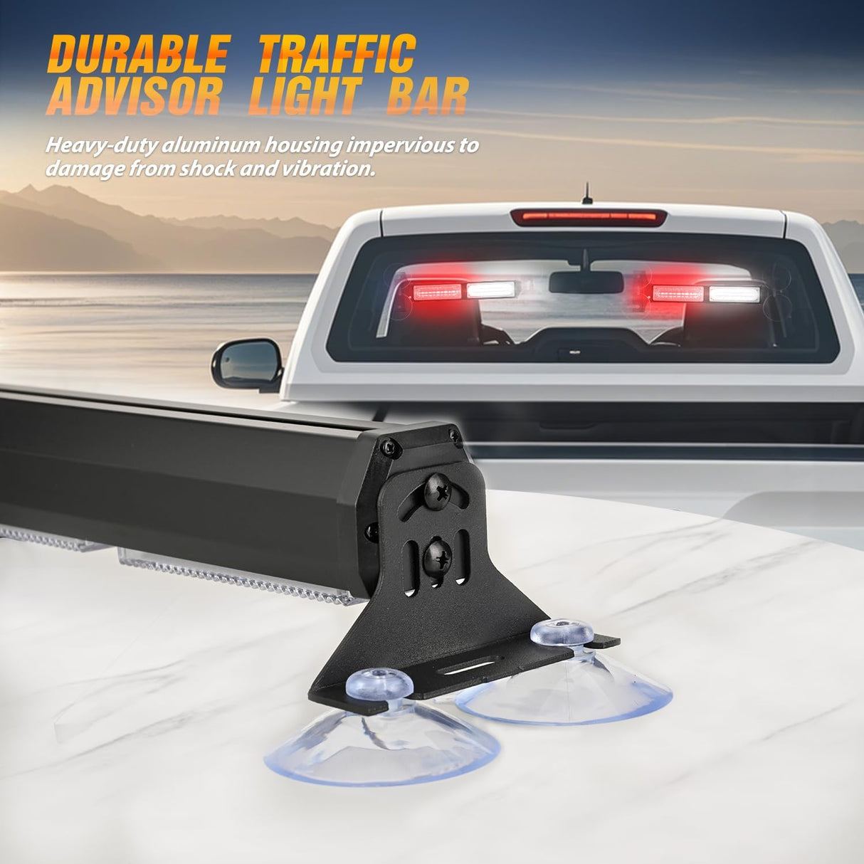 40LED Red White Emergency Strobe Traffic Advisor Light Bar with Suction Cups Dash Safety Warning Hazard Flashing Lights Interior Front/Rear Windshield for Trucks Construction Vehicles
