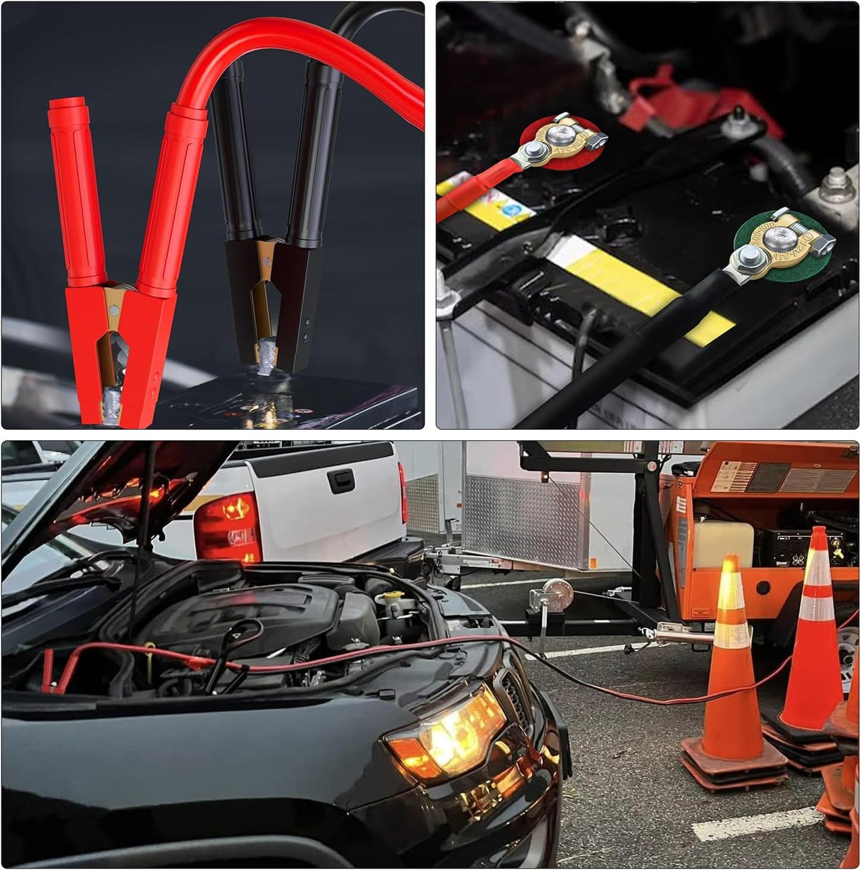 1 Gauge 30 Feet Heavy Duty Jumper Cables 900 Amp Booster Battery Cables with Permanent Installation kit and Quick Connect Plug Includes Carrying Bag for 12V & 24V Cars SUVs and Trucks