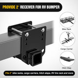 RV Bumper Hitch Receiver, Height Adjustable Trailer Hitch Adapter, 2 Inch Receiver for RV Bumper, Heavy Duty Steel RV Hitch for Cargo Carrier Bike Rack Trailer Towing Ball Mounts