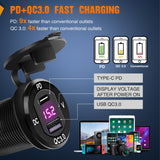 6 Gang Rocker Switch Box 12V SPST ON Off Toggle Switches PD Type C and QC 3.0 USB Sockcet Voltmeter Purple LED Light Waterproof Aluminum Mount Bracket Panel DIY Stickers for Boat Car RV Truck
