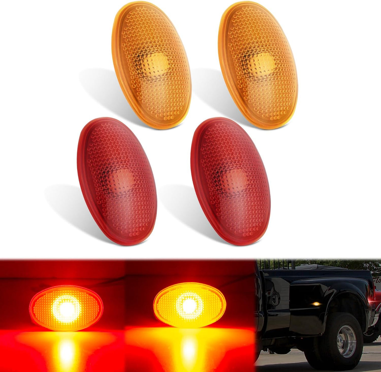 Fender Side Marker Lights 4 PCS Red Amber Front Rear Clearance Light Compatible with Ford 1999-2010 F350 F450 F550 Super Duty Dual Wheeler Trucks