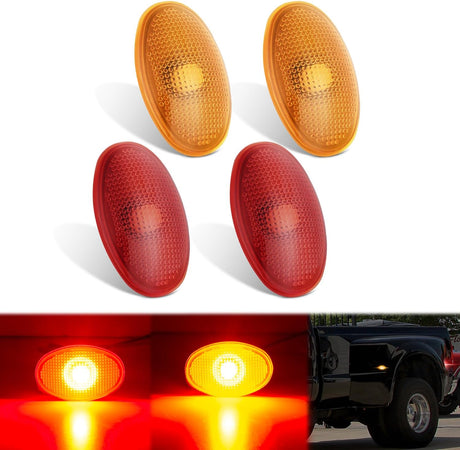 Fender Side Marker Lights 4 PCS Red Amber Front Rear Clearance Light Compatible with Ford 1999-2010 F350 F450 F550 Super Duty Dual Wheeler Trucks