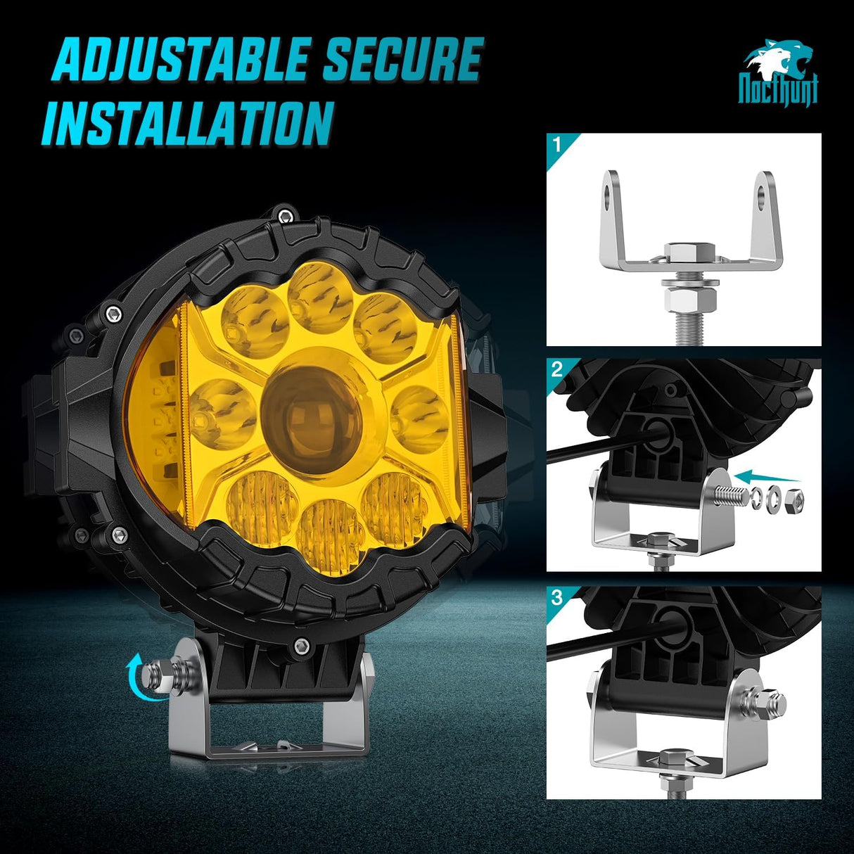 7 Inch LED Offroad Driving Lights High Low Beam 2 PCS 80W Round Amber Light Side Shooter Spot Flood Fog Light Pod w/ 16 AWG DT Connector Wiring Harness Kit for Jeep Truck ATV UTV SUV