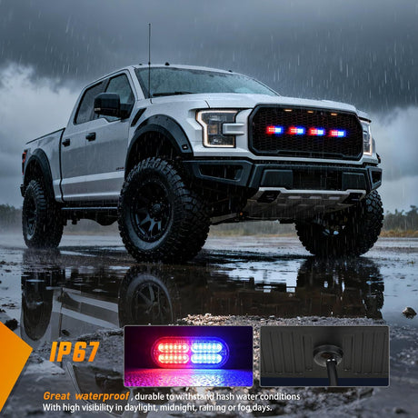 4PCS 24LED Emergency Strobe lights 12V 24V Red Blue Surface Mount Grille Hazard Safety Warning Light Sync Feature Side Flashing Marker Flash for Car Truck Campers