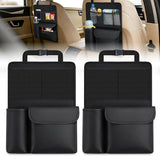 Car Seat Back Organizer 2PCS Black PU Leather Universal | Multi Pockets Foldable Waterproof Scratch Resistant Hanging Storage Bag for Cars Vans SUVs MPVs Pickup Trucks