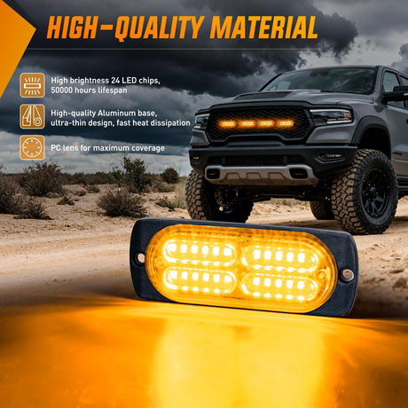4PCS 24LED Emergency Strobe lights 12V 24V Amber Surface Mount Grille Hazard Safety Warning Light Sync Feature Side Flashing Marker Flash for Car Truck Campers