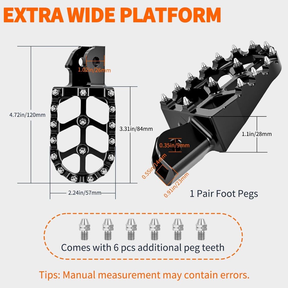 Motorcycle Foot Pegs Dirt Bike Footpegs Fit for Surron Light Bee X/S E Ride Pro SS CRF150F CRF230F CRF250F X160 X260 KDX200 XR125L XR150L Heavy Duty CNC Foot Rests Pegs Pedal, Black