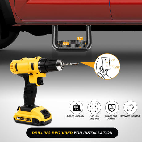 Universal Side Step Slip-Proof Aluminum Side Hoop Steps Nerf Bars Assembly Black 4 Pcs for Chevy (Chevrolet) Ford Toyota GMC Dodge RAM (Drilling Required)