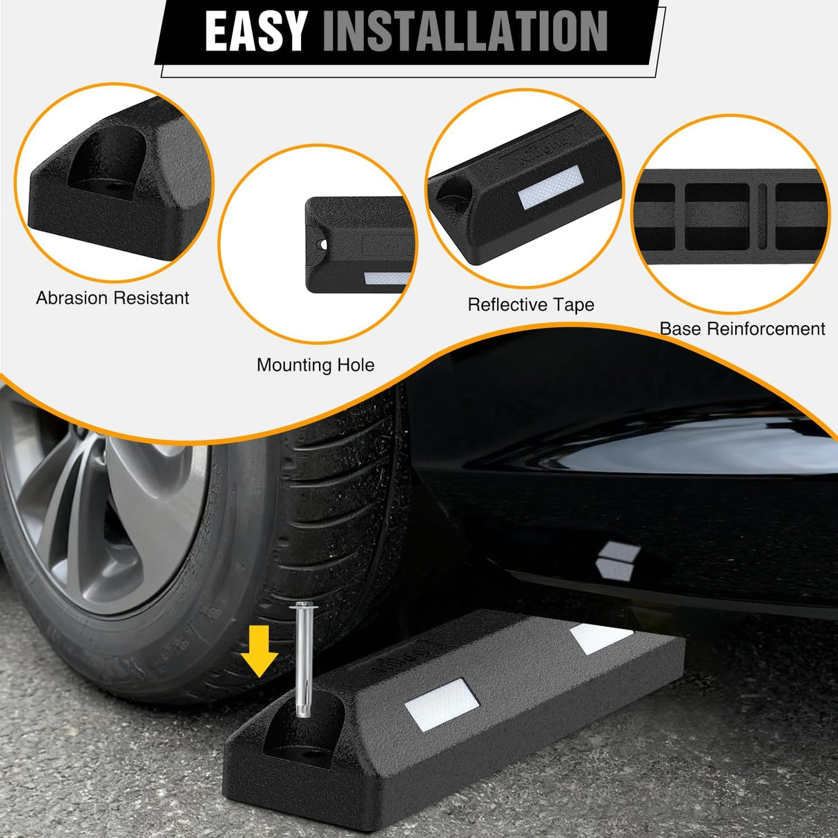 Rubber Parking Curbs 2 Pack - Heavy Duty 22 Inch Garage Wheel Stops Parking aid Block for Driveway & Parking Lot, Black