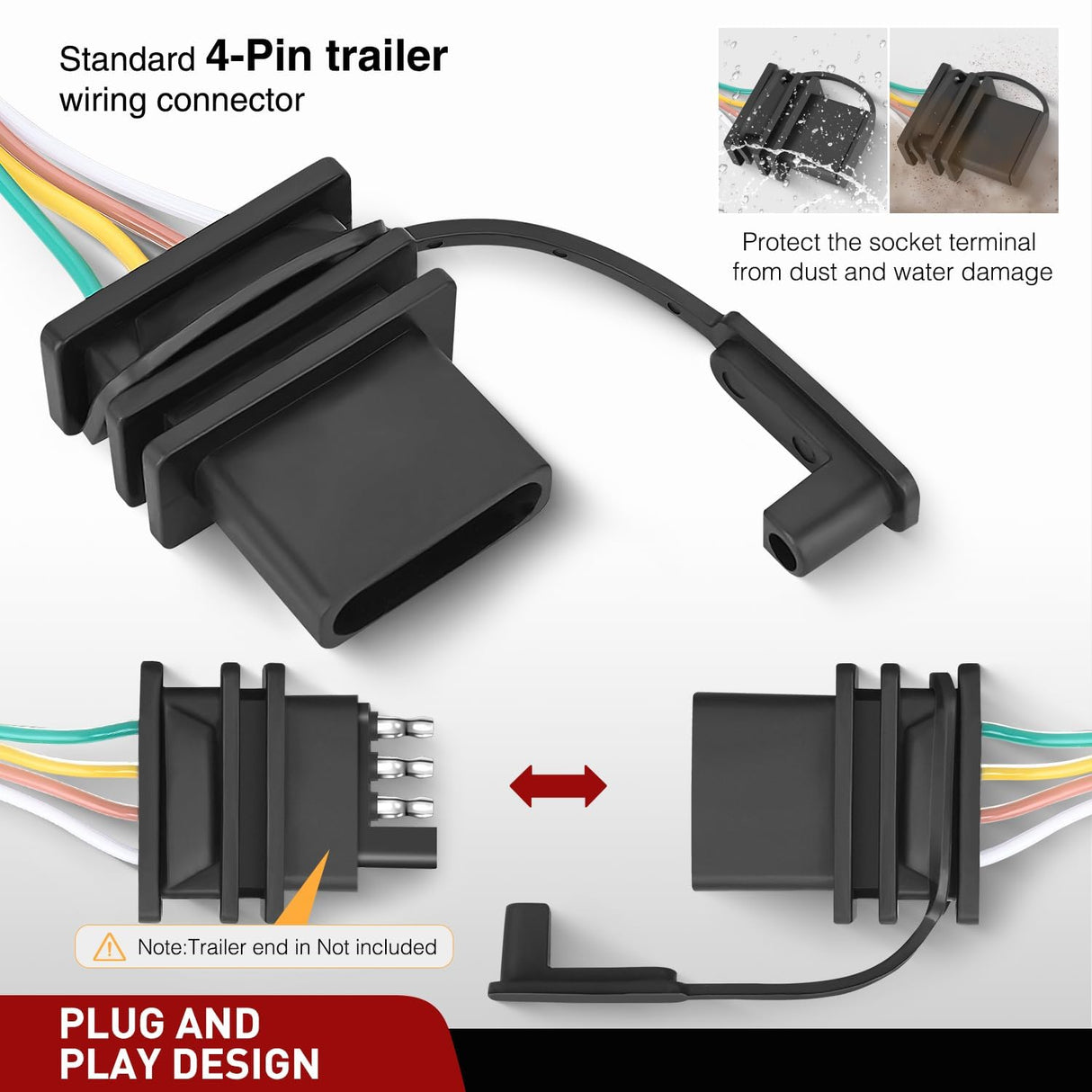 4 Pin Trailer Wiring Harness Kit 56471 Vehicle Standard 4 Way Connector Custom for 2021 2022 2023 2024 Ford Bronco Without w/o LED taillights Simple Fit Tow Hitch