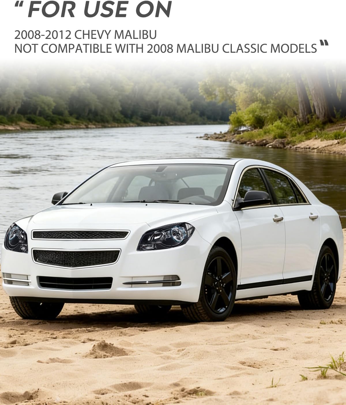Headlight Assembly Compatible with 2008-2012 Chevy Malibu | 2008-2012 Chevy Malibu 4 Door Halogen Factory Headlamp Black Housing Clear Reflector Headlamp