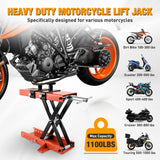 Motorcycle Lift 1100 LBS ATV Scissor Jacks with Saddle Safety Pin Crank Handle 3.7 Inch-15.7 Inch Hoist Stand Heavy Duty Steel Lifter Jack for Motorcycles Dirt Bike Garage Storage Repair Tool, Orange