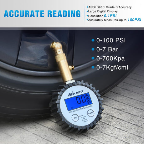 Digital Tire Pressure Gauge 100PSI Heavy Duty Stainless Steel Air Chucks ANSI 2A Certified Large Dial Wheel Service Checker for Truck Semi Truck ATV Motorhome Cars & RV Accessories