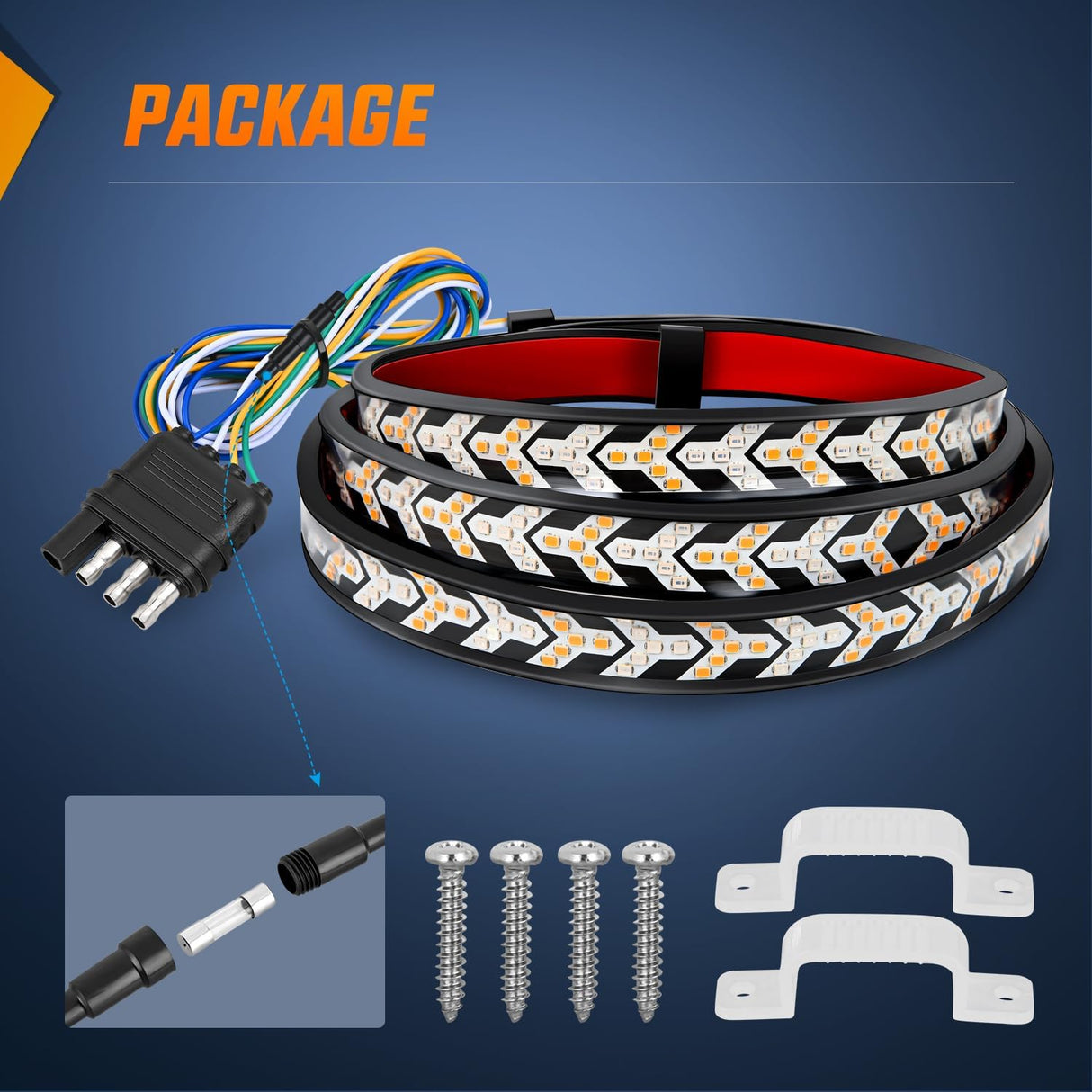 Truck Tailgate Light Strip 48Inch Arrow 432 LED with Red Running Brake Lights Amber Turn Signals Strobe Lights