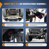 Front Bumper Compatible for 07-18 Wrangler JK & Unlimited Rock Crawler Bumper with 4 x LED Lights Winch Plate and 2 x D-Rings Upgraded Textured Black