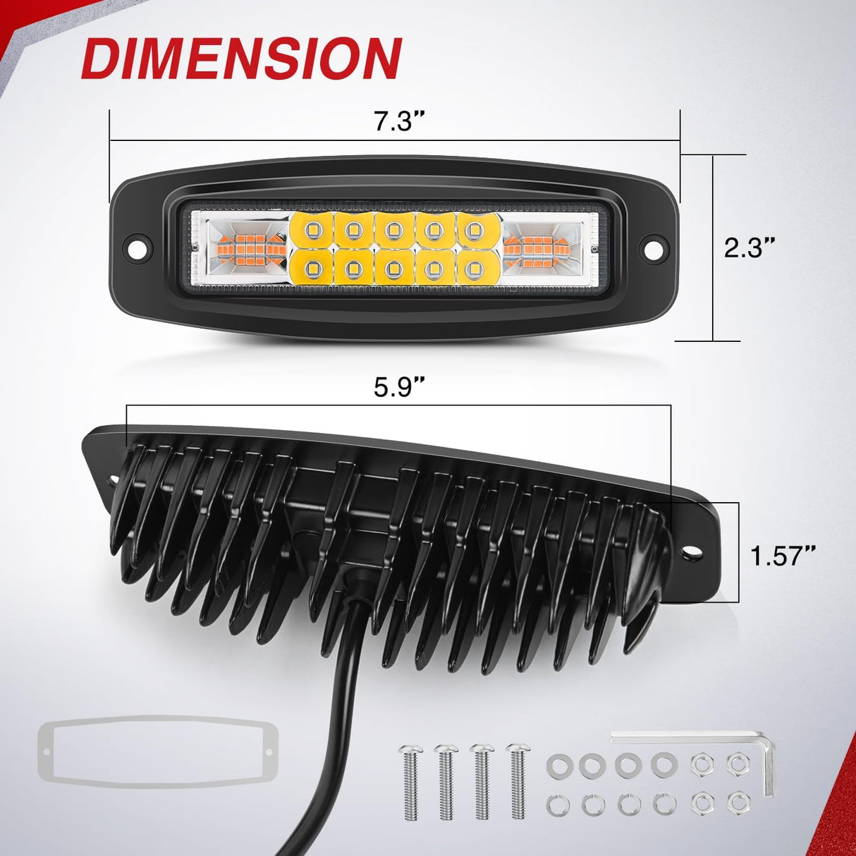 Flush Mount LED Light Pods 2PCS 6 Inch 60W Amber White 3 Lighting Modes Fog Lights Spot Flood Beam with Dual Control 18AWG Wiring Harness for Truck Pickup Golf Cart UTV ATV SUV Boat 4x4 Car