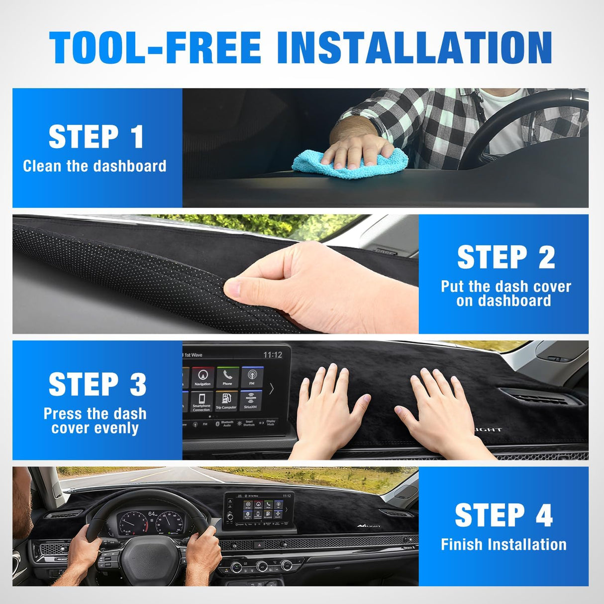 Dash Cover for Honda Civic 2022 2023 2024 2025, Custom Fit Suede Dashboard Mat Non‑Slip Sunshade Glare Protector Interior Accessories Black