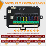 8 Gang Switch Panel Red Circuit Control Relay System with Fuse Wiring Harness Toggle Momentary Strobe Flash Modes Automatic Dimmable ON Off Pod 12V 24V for Car Truck Camper SUV