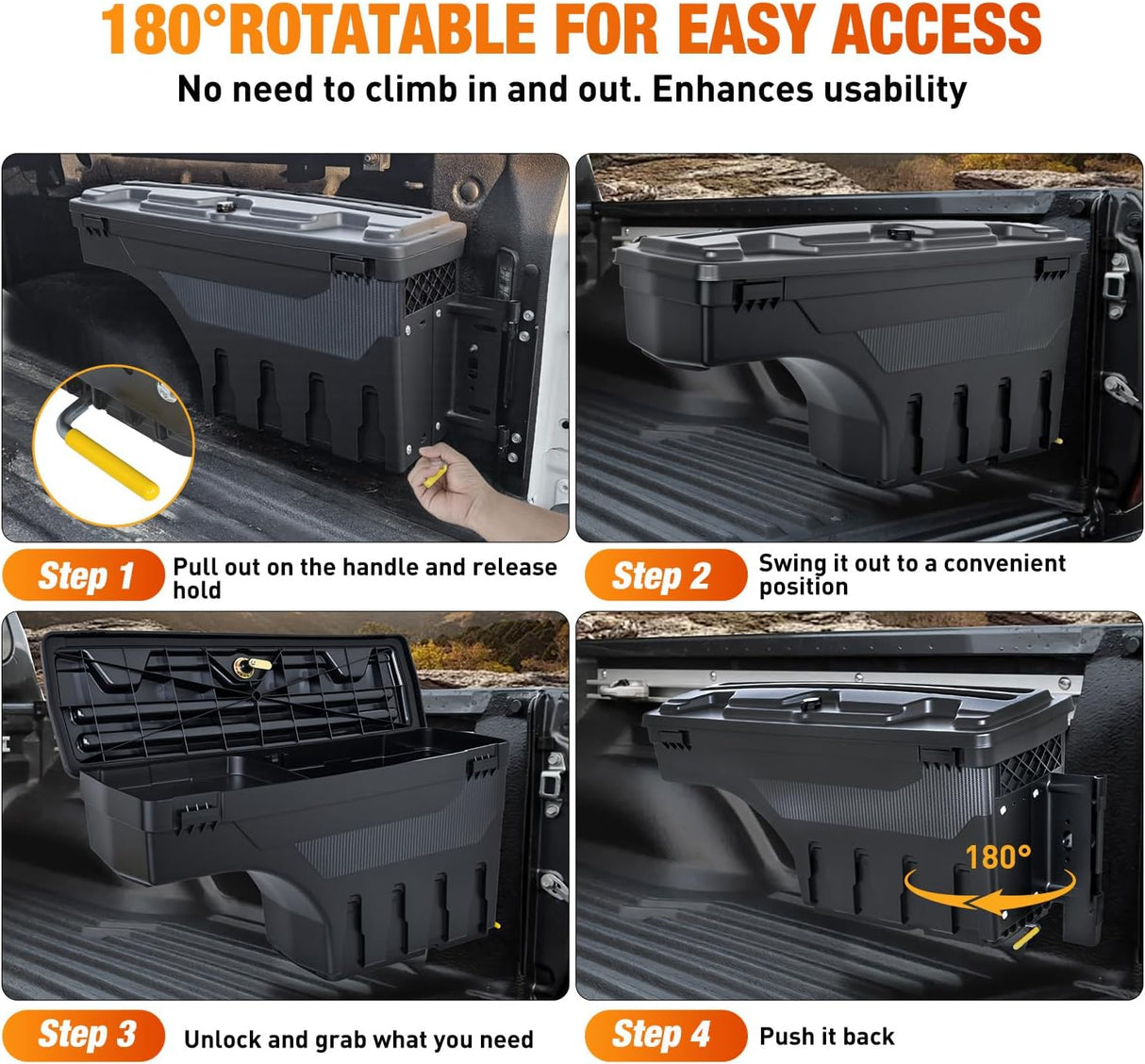 Truck Bed Tool Box Passenger Side Truck Tool Box Fit for Chevy Silverado GMC Sierra 1500 2500 3500 2007-2018 ABS Swing Case Truck Bed Storage Box w Lockable Lid Waterproof Wheel Well Toolbox