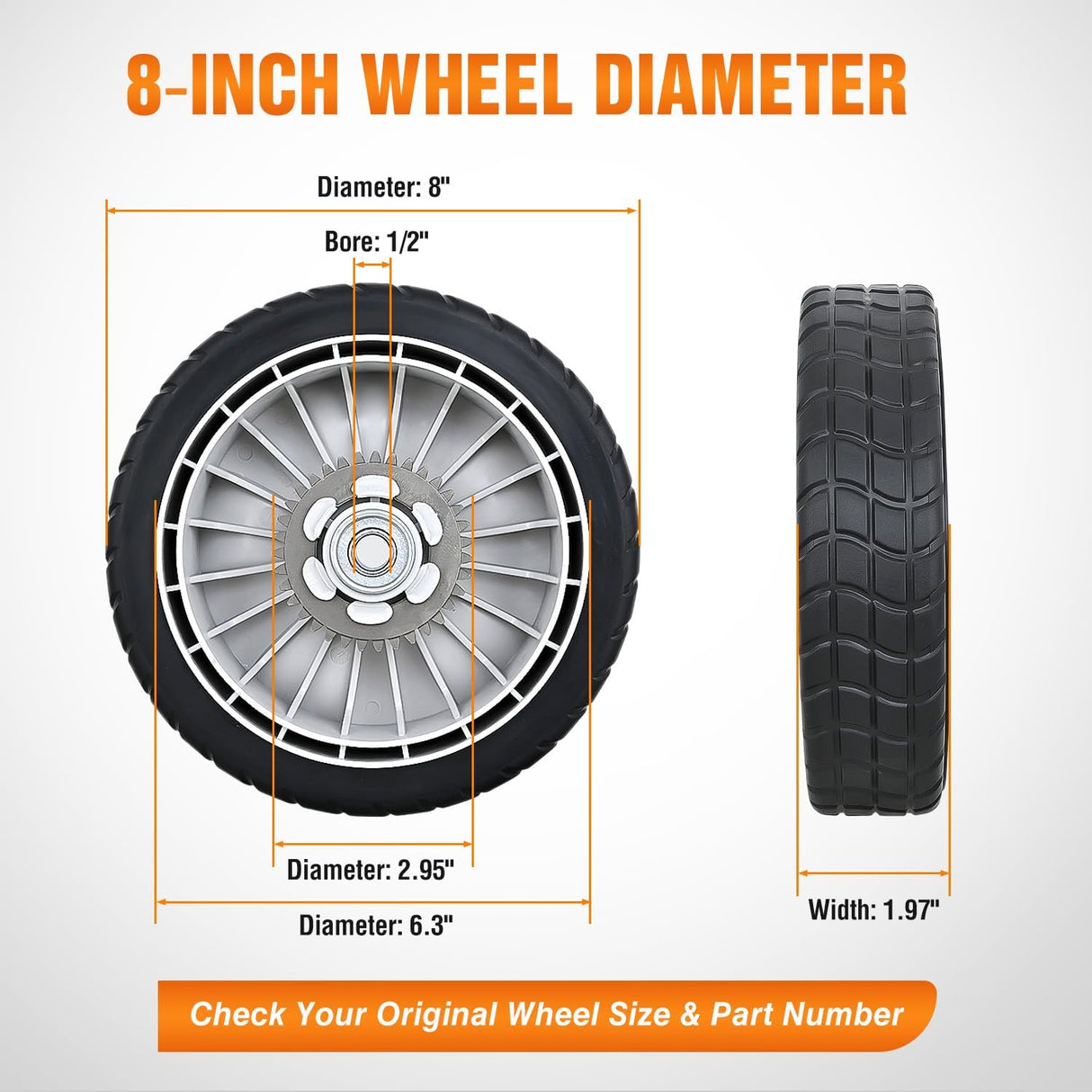 Lawn Mower Drive Wheels Replacement 8 Inch 42710-VE2-M02ZE Assembly, Honda Lawnmower Rear Wheels Compatible with HRB215 HRB216 HRB217 and More Similar for Self-Propelled Walk-Behind, 2-Pack