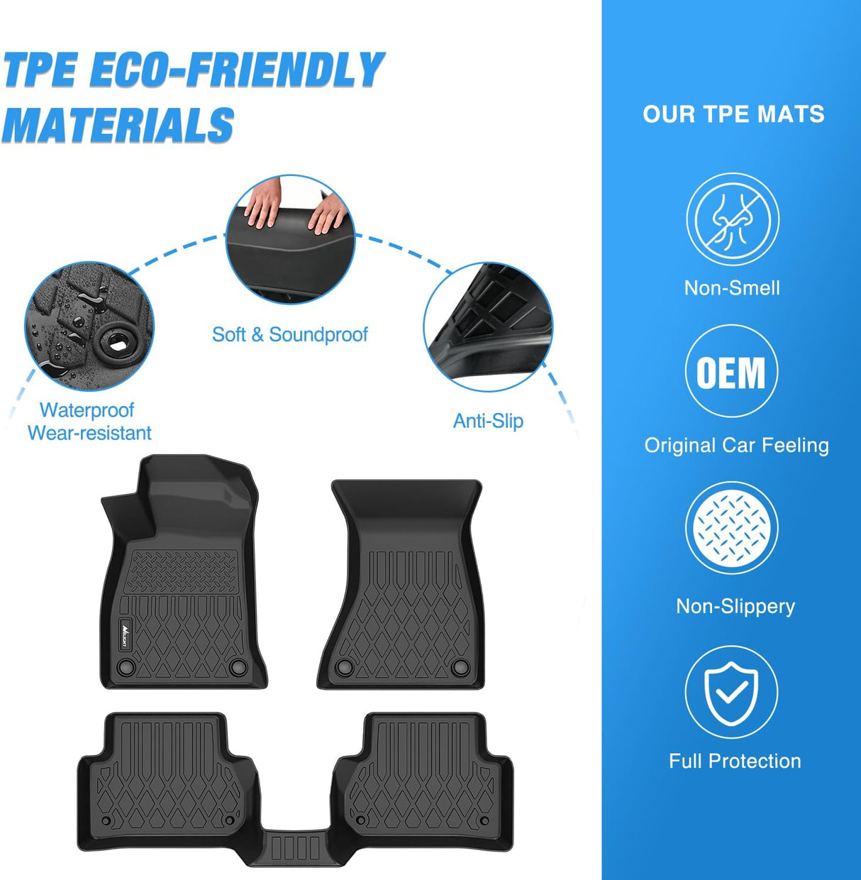 Floor Mat TPE Floor Mats for Audi A4 S4 2017 2018 2019 2020 2021 2022 2023 2024 2025 All Weather Custom Fit Heavy Duty Floor Liners