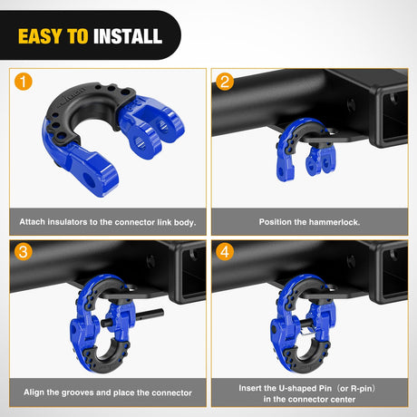 Safety Chain Connector Link, 1/2In Tow Hitch Hammerlock Coupling Link, 2 Pack Forged Steel Tow Chain Connector for Chain Link/Recovery Rope Link/Shackle, 12000 lbs Load Limit, Blue