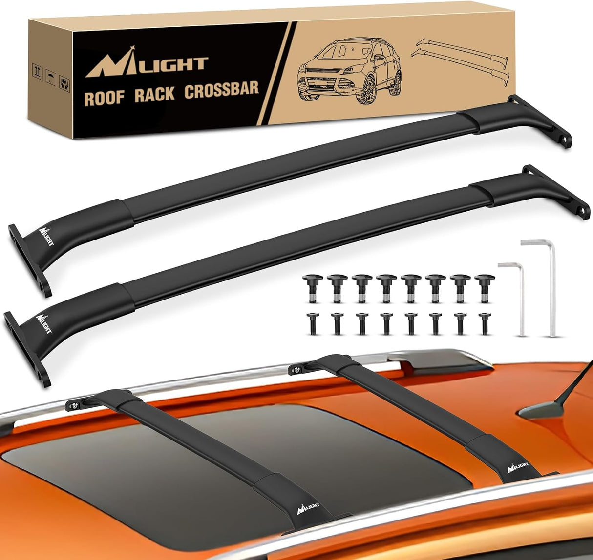 Roof Rack Cross Bars Fit for Ford Escape KUGA 2013 2014 2015 2016 2017 2018 2019 with Side Rails, Adjustable Aluminum Car Crossbars for Cargo Carrier Luggage Bike Kayak Rooftop Tent Snowboard