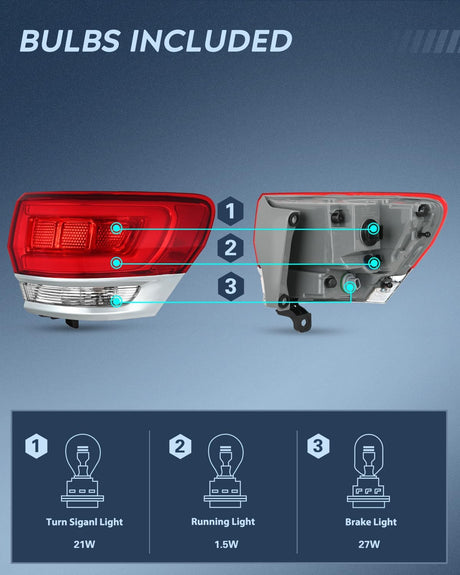 Taillight Assembly Compatible with 2014 2015 2016 2017 2018 2019 2020 Jeep Grand Cherokee Laredo/Limited/Overland/Summit Tail Lights Outer Passenger Side w/Bulbs