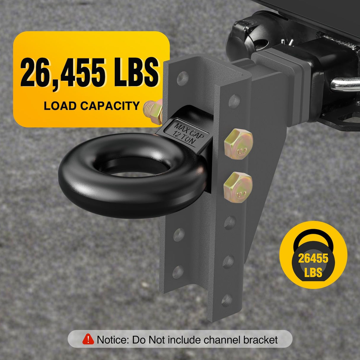 Heavy Duty Pintle Hitch Lunette Ring Tow Eye,3 Inch ID, 26,455 lbs（12T） Capacity,Black Powdercoat,Trailers and Towing Accessories